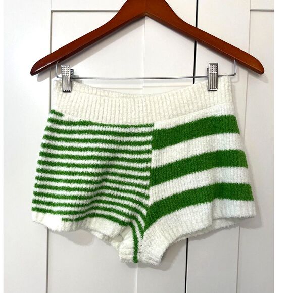 FREE PEOPLE BEACH Orlanda Stretch Sweater Knit Micro Shorts Green Stripe SZ M - Picture 5 of 6